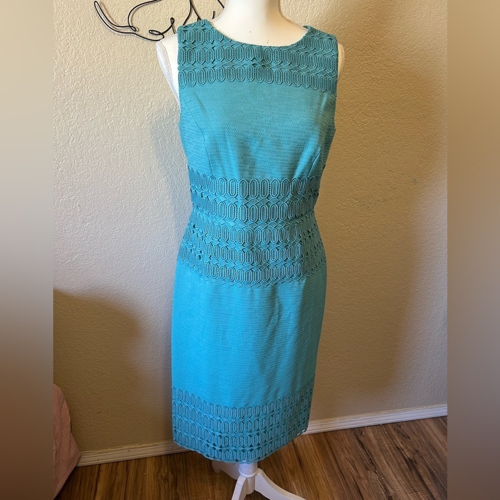 Antonio Melani Beatrice Sheath Dress Knee Length Sleeveless Cocktail Teal Size 6